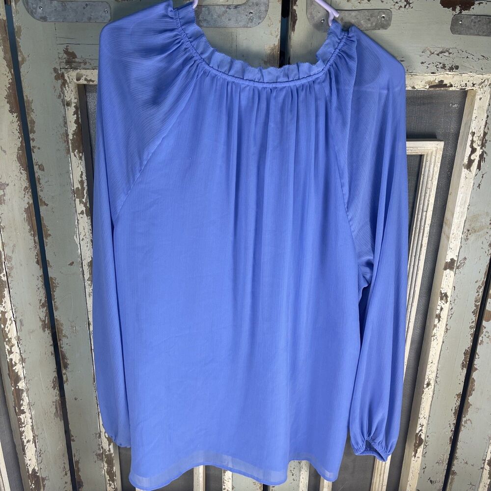 Talbots Light Blue Chiffon Long Sleeve Blouse, XL - Picture 6 of 10